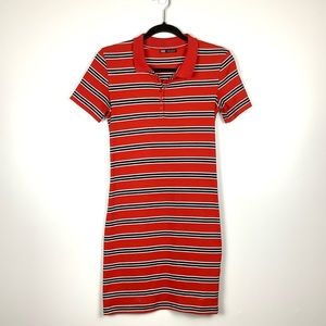 ZARA Red Striped Knit Stretch Bodycon Shirt Dress Size Medium